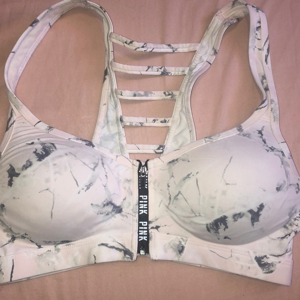Pink Zipper Sports Bra